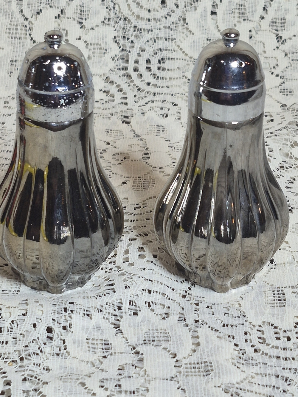 1970s Avon Silver Swirls Decanter Shakers - Set of 2